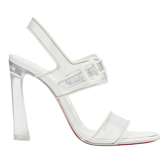 Christian Louboutin Loubi Duniss 100 White Clear PVC Strap Sandal Heel Pump 37 - Picture 1 of 12